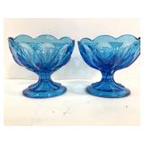 Two blue glass sherbet bowls