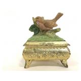 Vintage gold metal trinket box w/bird top