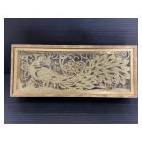 Glittered peacock in lighted framed box