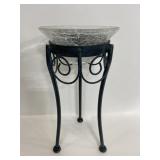 Clear crackle glass bowl w/ metal stand