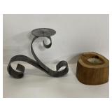 Pair of metal and wood candle holders
