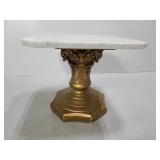Marble top small end table on plaster mold base
