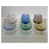 Set of 6 vintage colored glass jiggers