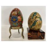 Pair of vintage handpainted eggs on stands