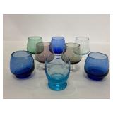 Lot of 8 vintage colored glass jiggers