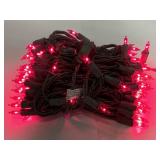 Indoor/outdoor pink string lights w/brown cord