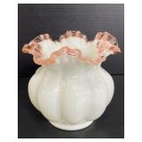 Fenton rosecrest ruffle edge glass melon vase
