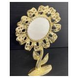Gold toned flower earring stand w/ mirror