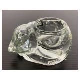Heavy glass sleepy cat votive holder