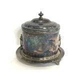 Vintage etched plated silver jar w/ hinged lid
