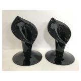 Jack-in-the-pulpit black glass vase pair