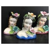 Lot of 3 vintage ceramic lady head vases - Japan