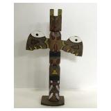 Mini hand carved painted wood totem pole