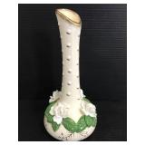 Vintage floral sculpted pottery bud vase