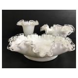 Three Fenton silver crest ruffle edge pieces