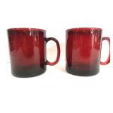 Pair of ruby red glass mugs