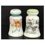 Two hand painted ceramic salt/ pepper shakers