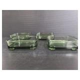 Set of 4 green glass square stacking dishes