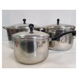 Three vintage Faberware pots with lids