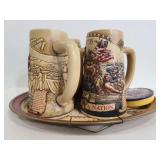 Muller High Life Beer steins, tray & coasters