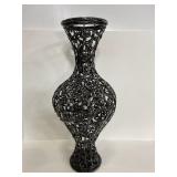 Tall ornate metal filigree vase