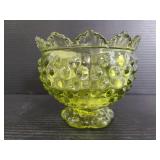 Green Fenton glass hobnail candlestick holder