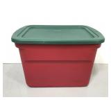 Sterilite red plastic tote w/ green lid