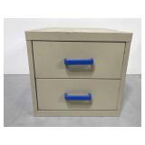 Metal 2-drawer file cabinet w/ blue handles