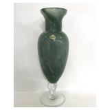 Murano Art glass large green pedestal vase