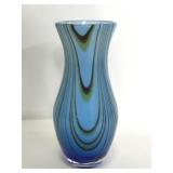 Unique blue & white cased glass swirl vase