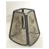 Leaded tinted etched glass panel lamp shade