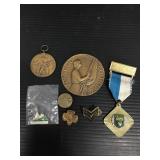 Vintage medallion, pins and medal