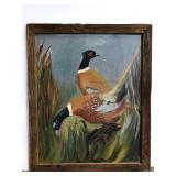 Vintage folk art pheasant painting