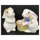 Pair of ceramic spring floral bunnies