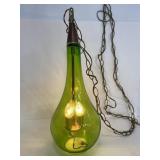 Large vintage green glass hanging swag lamp