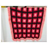 Hand crocheted granny square blanket w/ fringe