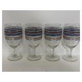 Set of 4 Fiestaware color striped glass goblets