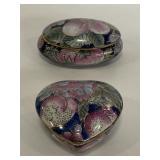 Vintage Toyo navy & peaches ceramic trinket boxes