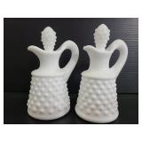 Pair of milk glass hobnail cruets