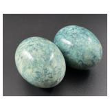Pair of veined green blue stone eggs