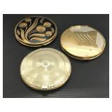 Lot of 3 large Art Deco vintage cosmetic compacts