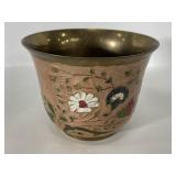 Floral enameled brass planter/bowl