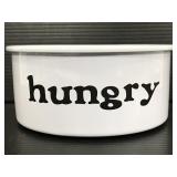 White metal "hungry" animal food bowl