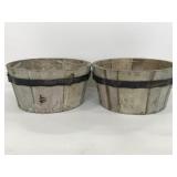 Two rustic wood planter baskets