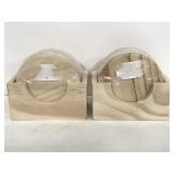 Two packs of unopened wood coasters in container
