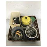 Tray of assorted hardware and other work supplies