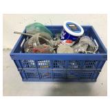Crate of assorted hardware and work supplies