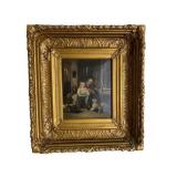 Antique oil on canvas painting in gilt frame