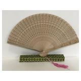Vintage Asian wood/paper fan w/ box