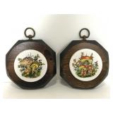 Vintage retro mushroom tile wood plaques